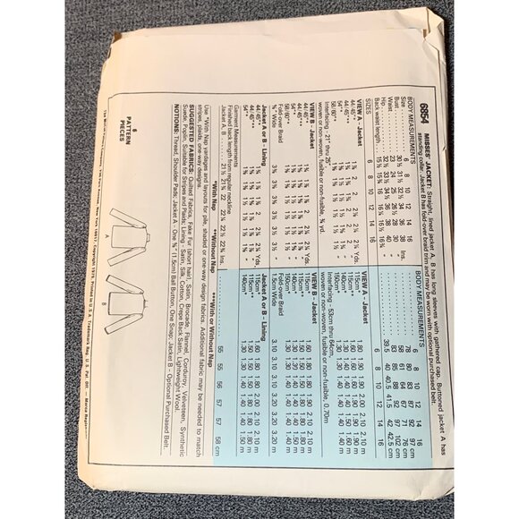 Vintage 1979 McCalls Sewing Pattern 6854 Size 10 Misses Jacket uncut - Picture 2 of 2